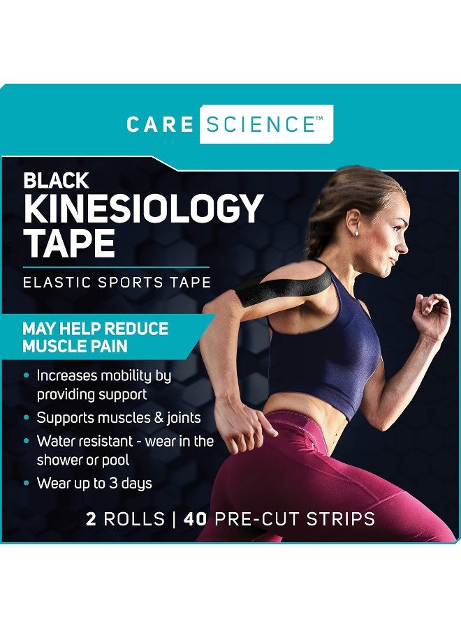 Care Science Waterproof Kinesiology Tape, 40 ct Precut Strips (2 Rolls), Black - Image 2